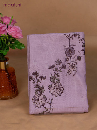 Chanderi dress material lavender shade with floral prints & embroidery work and bottom & dupatta