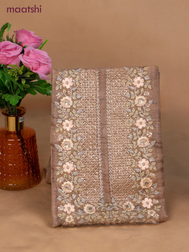Chanderi dress material brown with sequin & embroidery work neck pattern and bottom & dupatta