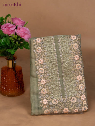Chanderi dress material green shade with sequin & embroidery work neck pattern and bottom & dupatta