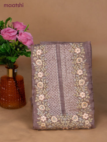 Chanderi dress material rosy brown with sequin & embroidery work neck pattern and bottom & dupatta