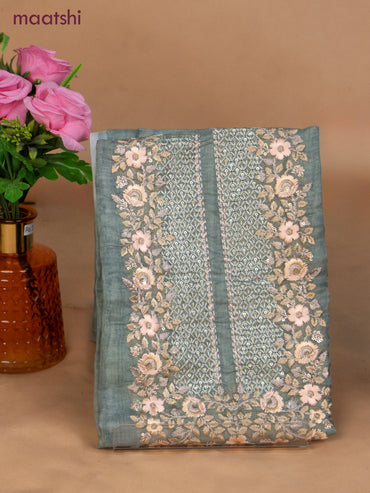 Chanderi dress material teal shade with sequin & embroidery work neck pattern and bottom & dupatta