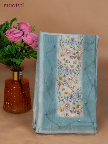 Chanderi dress material pastel blue with sequin & embroidery work neck pattern and bottom & dupatta