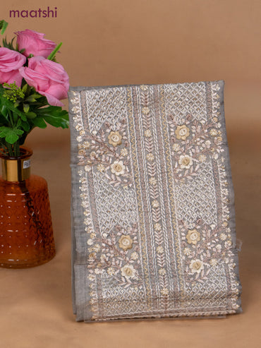 Chanderi dress material grey with sequin & embroidery work neck pattern and bottom & dupatta