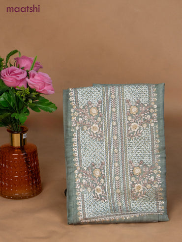 Chanderi dress material teal shade with sequin & embroidery work neck pattern and bottom & dupatta