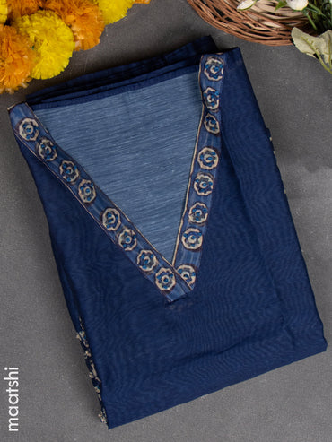 Chanderi dress material blue and beige with french knot work & v neck pattern and bottom & french knot dupatta