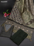 Chanderi dress material green and beige with french knot work & v neck pattern and bottom & french knot dupatta