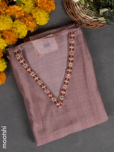 Chanderi dress material pastel pink with embroidery & sequin v neck pattern and bottom & kantha stitch dupatta