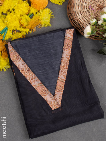 Chanderi dress material black and peach with french knot work & v neck pattern and bottom & french knot dupatta