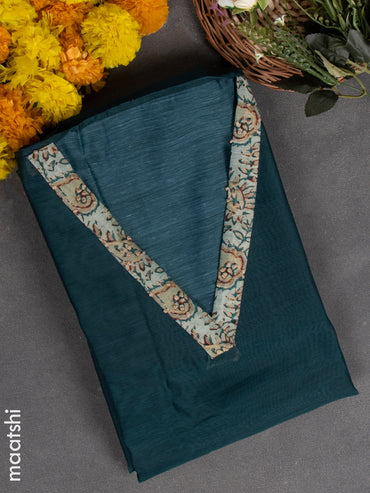 Chanderi dress material peacock green with french knot work & v neck pattern and bottom & french knot dupatta