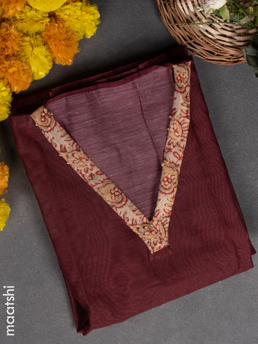 Chanderi dress material brown with french knot work & v neck pattern and bottom & french knot dupatta