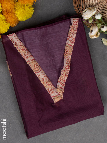 Chanderi dress material wine with french knot work & v neck pattern and bottom & french knot dupatta