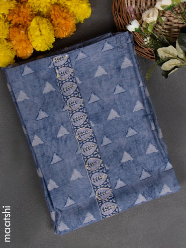 Chanderi dress material blue shade with allover prints & kantha stitch work and bottom & kantha stitch dupatta