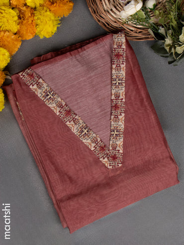 Chanderi dress material brown shade with kantha stitch work & v neck pattern and bottom & kantha stitch dupatta