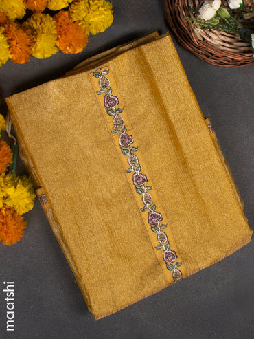 Crush tissue dress material yellow with embroidery work neck pattern and bottom & dupatta