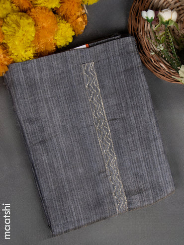 Crush tissue dress material greyish blue with simple zari neck pattern and bottom & dupatta