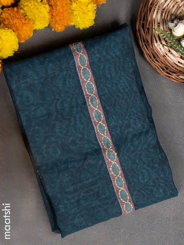 Chanderi dress material peacock green with kantha stitch work & simple neck pattern and bottom & kantha stitch dupatta