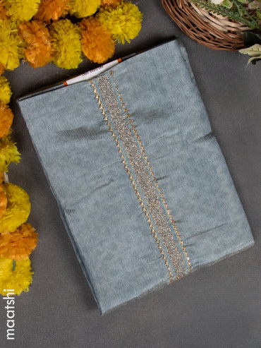 Crush tissue dress material blue shade with zari lace & simple neck pattern and bottom & dupatta