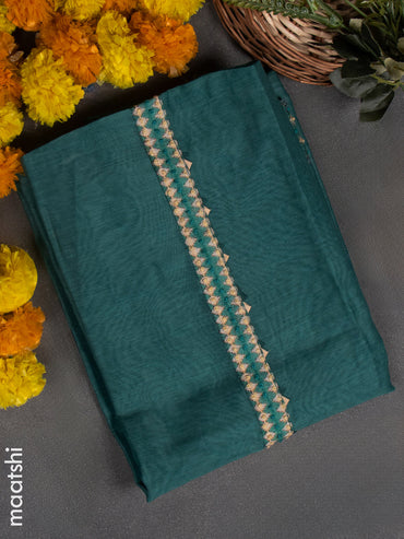 Chanderi dress material green shade with french knot work & simple neck pattern and bottom & french knot dupatta