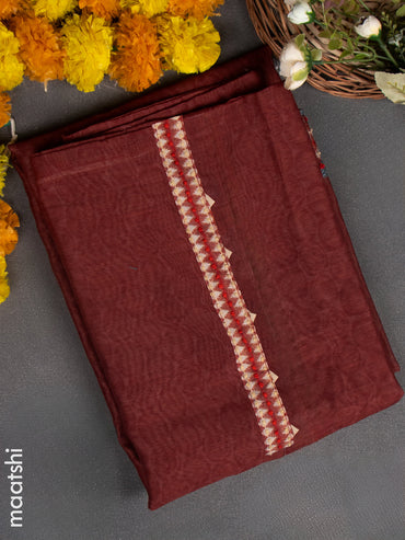 Chanderi dress material maroon with french knot work & simple neck pattern and bottom & french knot dupatta