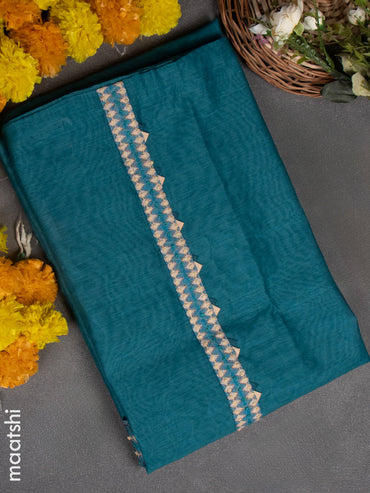Chanderi dress material teal green with french knot work & simple neck pattern and bottom & french knot dupatta