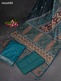 Chanderi dress material teal green with french knot work & simple neck pattern and bottom & french knot dupatta