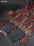 Chanderi dress material grey with french knot work & simple neck pattern and bottom & french knot dupatta