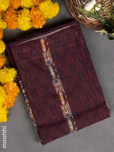 Chanderi dress material dark brown and beige with kantha stitch work & simple neck pattern and bottom & kantha stitch dupatta