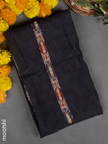 Chanderi dress material black and beige with kantha stitch work & simple neck pattern and bottom & kantha stitch dupatta