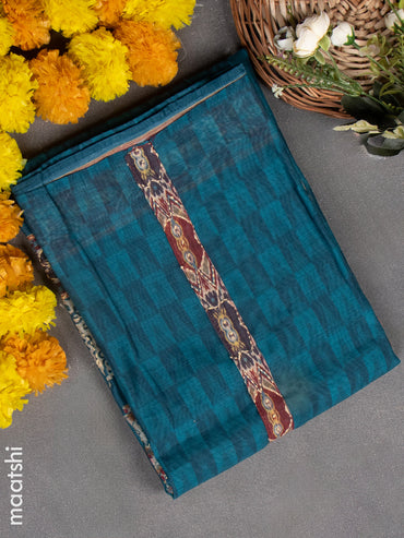 Chanderi dress material teal green and beige with kantha stitch work & simple neck pattern and bottom & kantha stitch dupatta