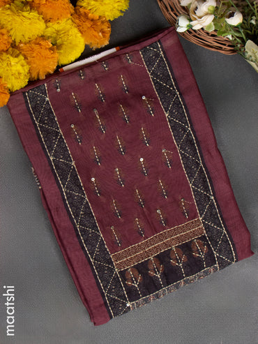 Chanderi dress material brown shade with sequin & kantha stitch work neck pattern and bottom & kantha stitch dupatta