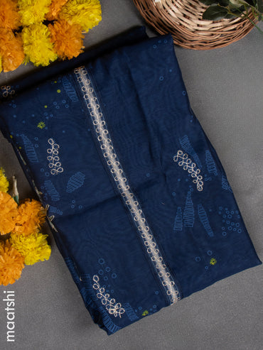 Chanderi dress material blue with embroidery work neck pattern and bottom & dupatta