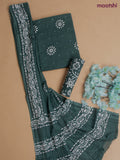 Cotton dress material peacock green with allover buttas & embroidery work and batik print bottom & kotta dupatta