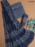 Cotton dress material greyish blue with allover batik prints and hakoba work bottom & dupatta