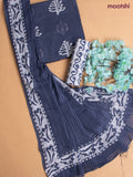 Cotton dress material greyish blue with allover buttas & embroidery work and batik print bottom & kotta dupatta
