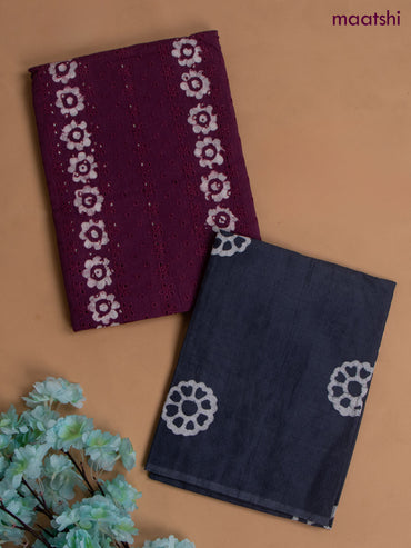 Cotton dress material magenta with allover hakoba work and bottom & chiffon dupatta