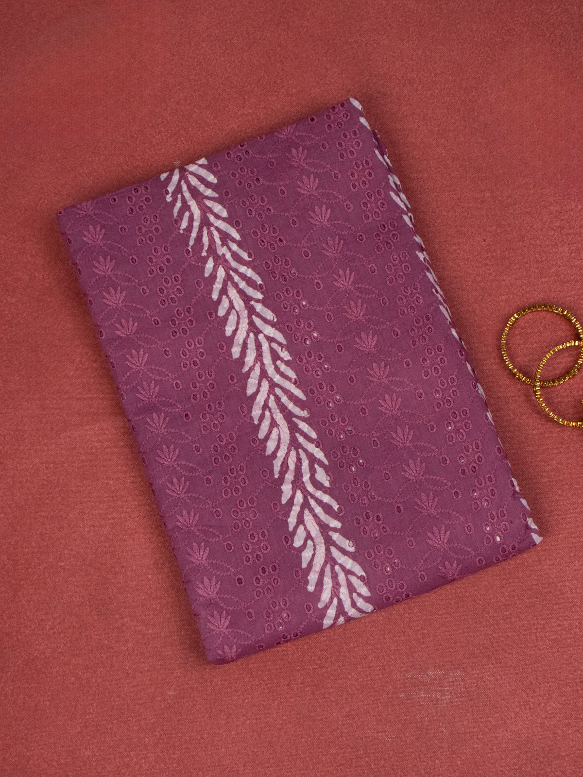 Cotton dress material magenta with allover hakoba work and bottom & chiffon dupatta