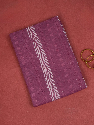 Cotton dress material magenta with allover hakoba work and bottom & chiffon dupatta