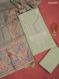 Rayon dress material pista green with allover buttas & embroidery sequin work neck pattern and bottom & dupatta
