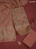 Chanderi dress material peach shade with zari weaves & embroidery mirror work neck pattern and bottom & dupatta