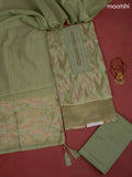Chanderi dress material green shade with zari weaves & embroidery mirror work neck pattern and bottom & dupatta
