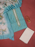 Chanderi dress material teal blue and beige with zari weaves & embroidery work neck pattern and bottom & dupatta