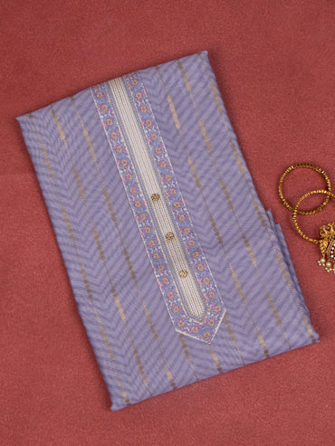 Chanderi dress material purple and beige with zari weaves & embroidery work neck pattern and bottom & dupatta