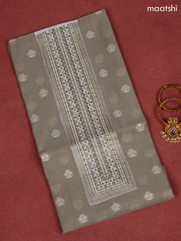 Chanderi dress material grey and white with allover buttas & embroidery mirror work neck pattern and bottom & dupatta