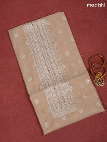Chanderi dress material sandal and white with allover buttas & embroidery mirror work neck pattern and bottom & dupatta