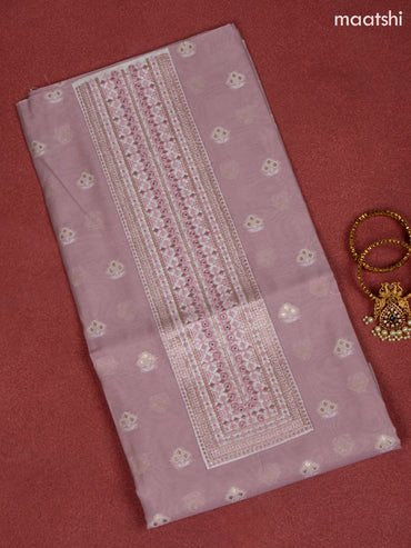 Chanderi dress material mauve pink and white with allover buttas & embroidery mirror work neck pattern and bottom & dupatta