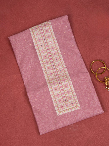 Chanderi dress material peach pink with allover prints & embroidery mirror work neck pattern and bottom & dupatta