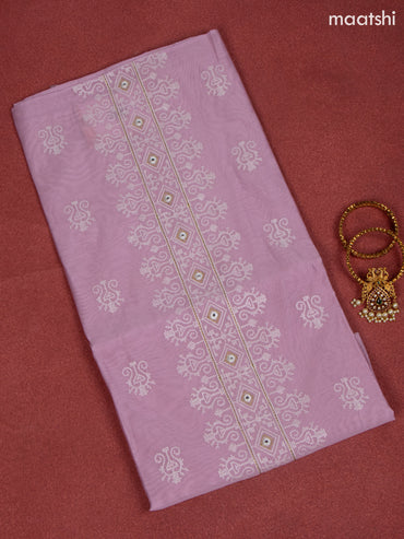 Chanderi dress material baby pink and white with allover buttas & embroidery mirror work neck pattern and bottom & dupatta
