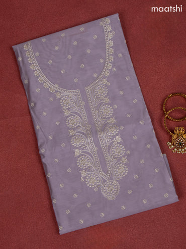 Chanderi dress material lavender and off white with allover buttas & sequin work neck pattern and bottom & embroidery dupatta