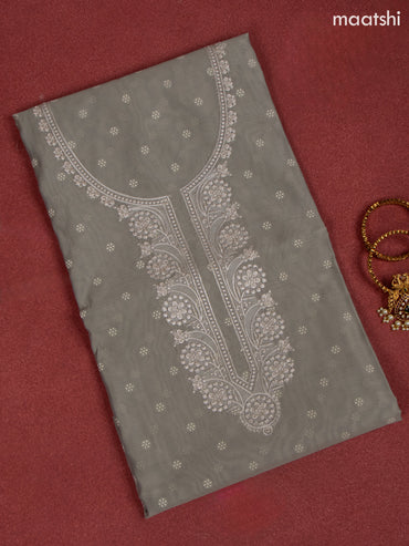 Chanderi dress material grey and off white with allover buttas & sequin work neck pattern and bottom & embroidery dupatta