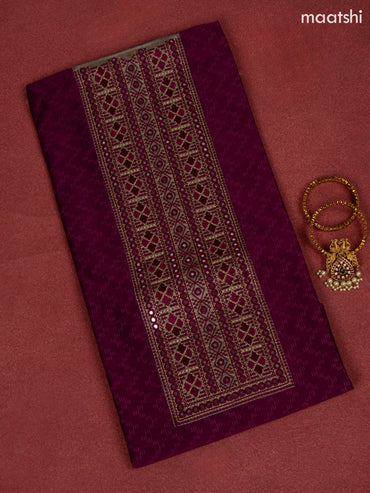 Chanderi dress material magenta and beige with allover prints & embroidery mirror work neck pattern and bottom & chiffon dupatta